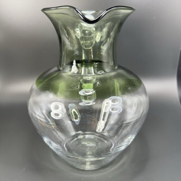 Mid Century Glass Pitcher Carafe Jug Hand Blown Pitcher Green Clear Ombré VTG - Picture 9 of 15